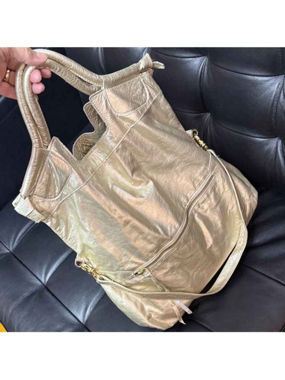 Foley + Corinna Metallic Gold Leather Shoulder Bag - Picture 3 of 15